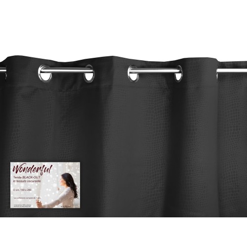 WONDERFUL CURTAIN in solid color BLACK CM. 140X280 BLACK OUT packaged