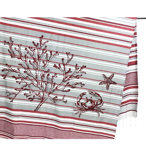 BEACH TOWEL FOUTA CRAB Red size LARGE with backpack Beach KEEP CALM CM.100X200