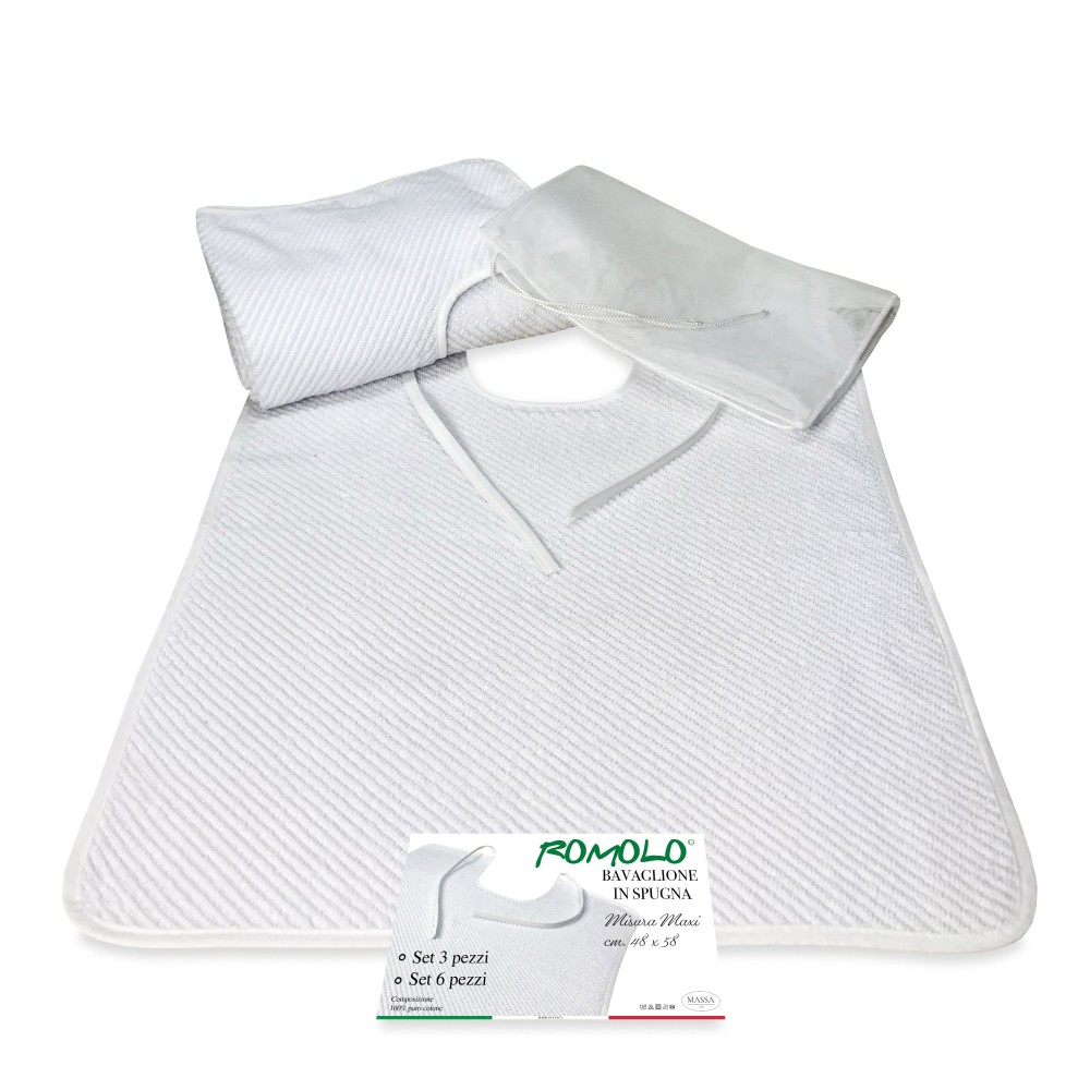 ADULT BIB SET solid white ROMOLO © gag with LACES complete with washing bag