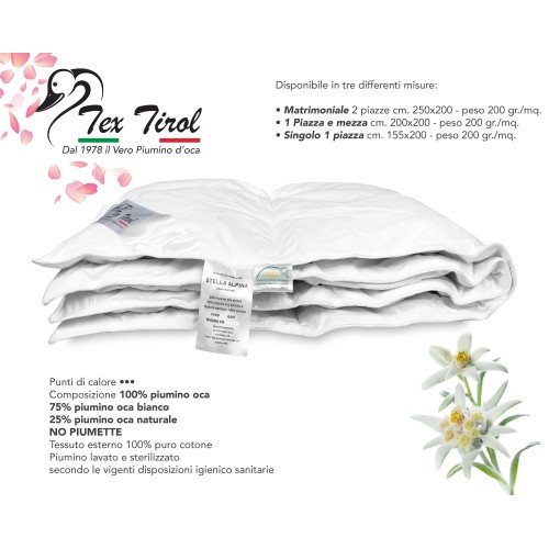 Tex Tirol Couette © Edelweiss 200 gsm 100 % duvet d'oie léger Printemps été