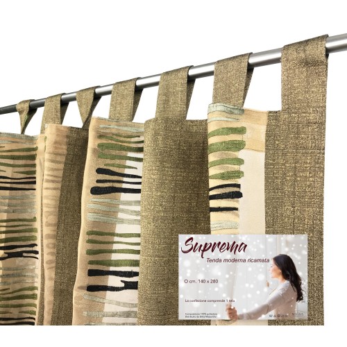 Rideau FLOCK rayé 140x290 cm emballé avec empiècements chenille