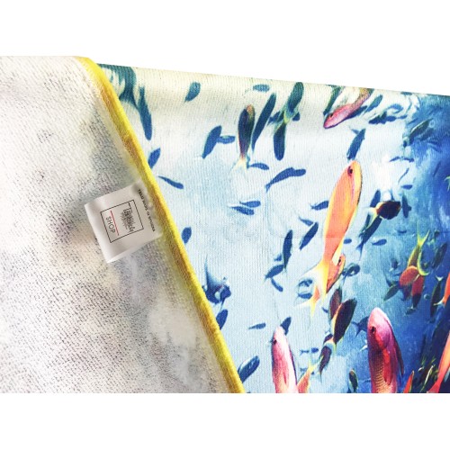 TERRY BEACH TOWEL TROPICAL YELLOW FISH large size cm. 90 X 170