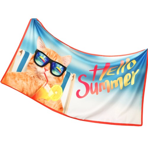 BEACH TOWEL IN TERRY CAT ON THE BEACH large size cm. 90 X 170