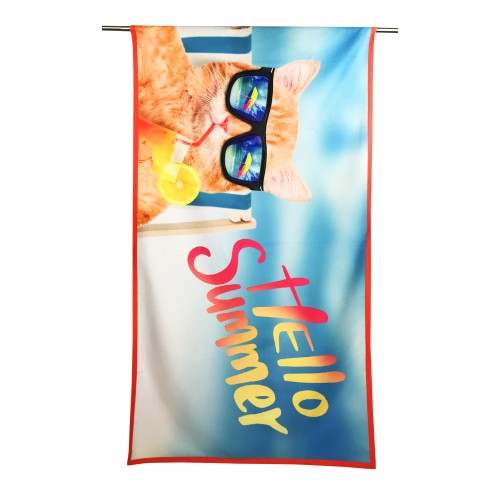 STRANDTUCH IN FROTTEE KATZE AM STRAND groß Größe cm. 90 X 170 CM