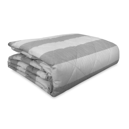 GREY French STRIPED QUILTED BEDSPREAD in PURE cotton