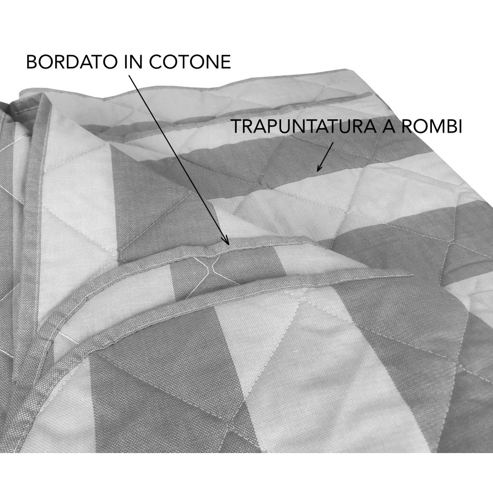 COPRILETTO trapuntato RIGATO francese GRIGIO in PURO cotone