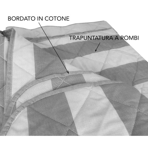 COPRILETTO trapuntato RIGATO francese GRIGIO in PURO cotone