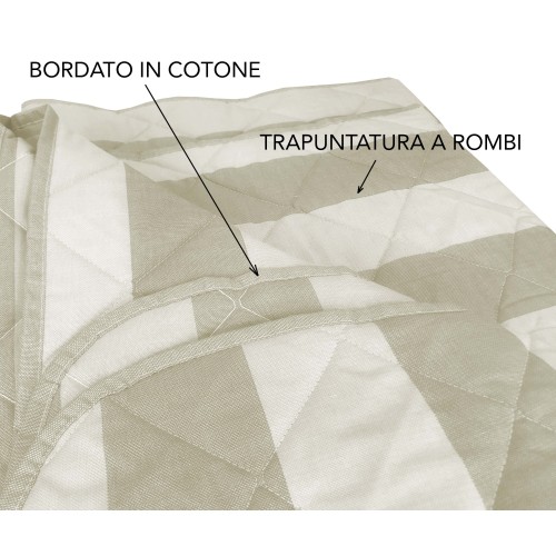 COPRILETTO trapuntato RIGATO francese BEIGE ECRÙ in PURO cotone
