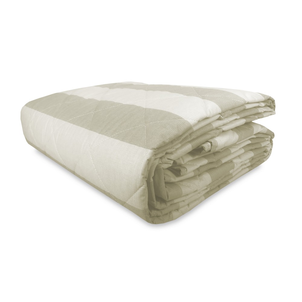 BEIGE ECRÙ GESTREIFTE GESTEPPTE TAGESDECKE aus REINER Baumwolle BEIGE ECRÙ