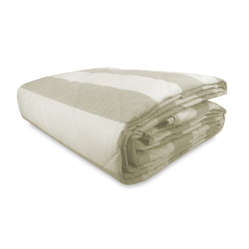 BEIGE ECRÙ GESTREIFTE GESTEPPTE TAGESDECKE aus REINER Baumwolle BEIGE ECRÙ