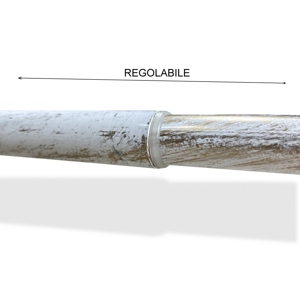 BASTONE BIANCO-ORO Per TENDA Regolabile DIAMETRO 19 MM. Completo DI ANELLI  mod. oliva