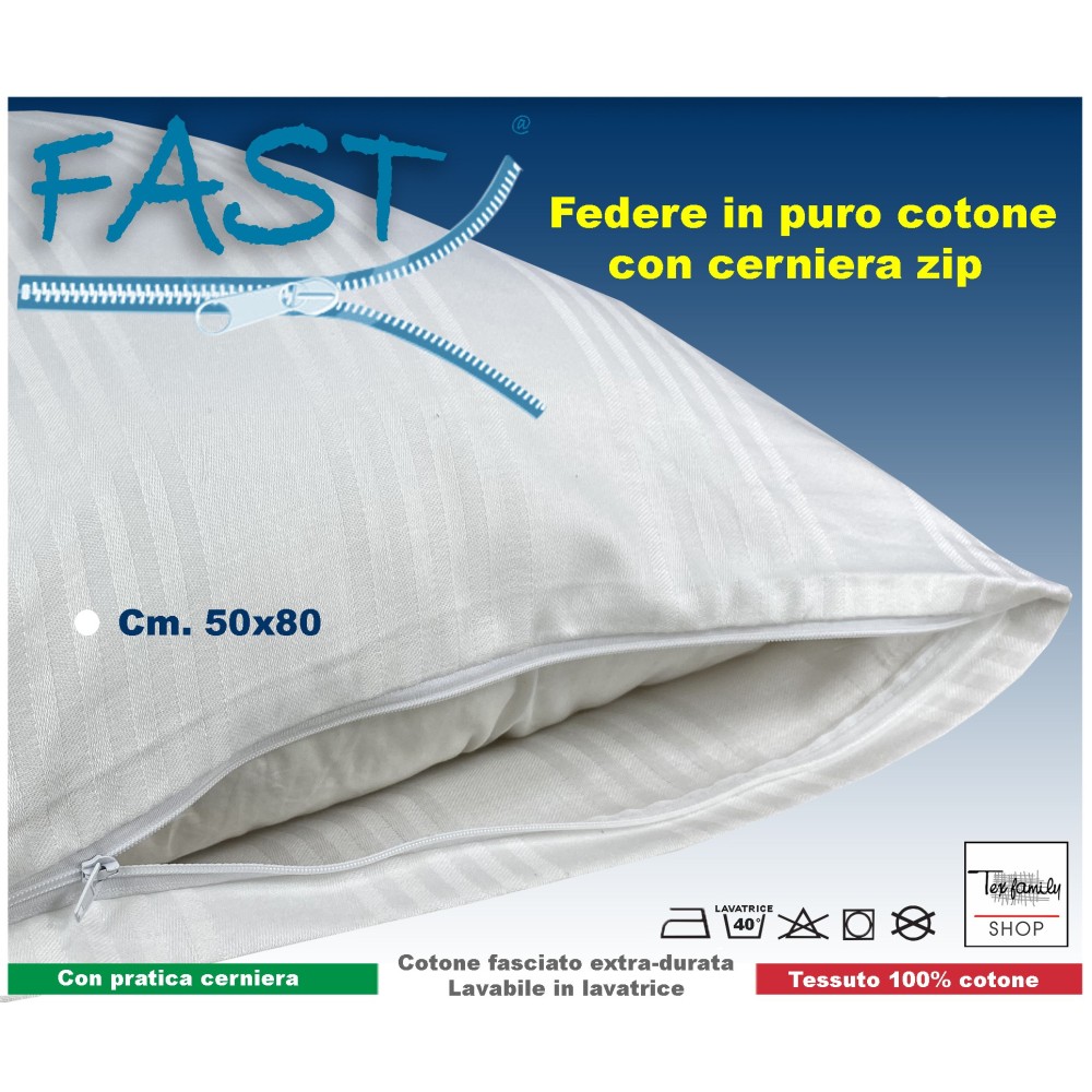 Coppia Federe Copricuscino FAST in Cotone con Zip – Protezione e Comfort 50x80 cm