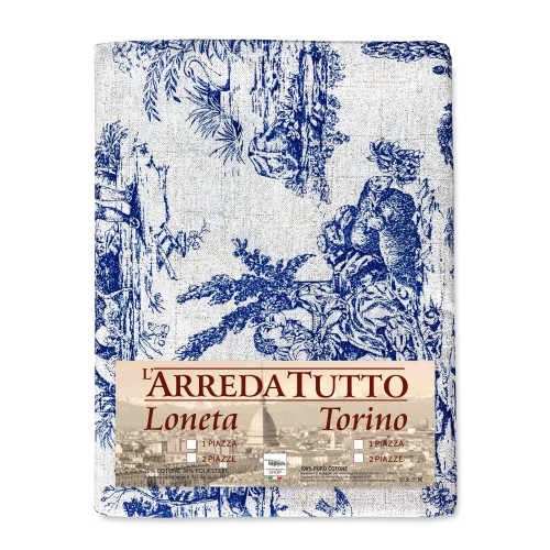 FUNDA DE DECORACIÓN funda GRAN SCARF COLCHA funda de sofá LONETA FABRIC Toiles de Jouy azul