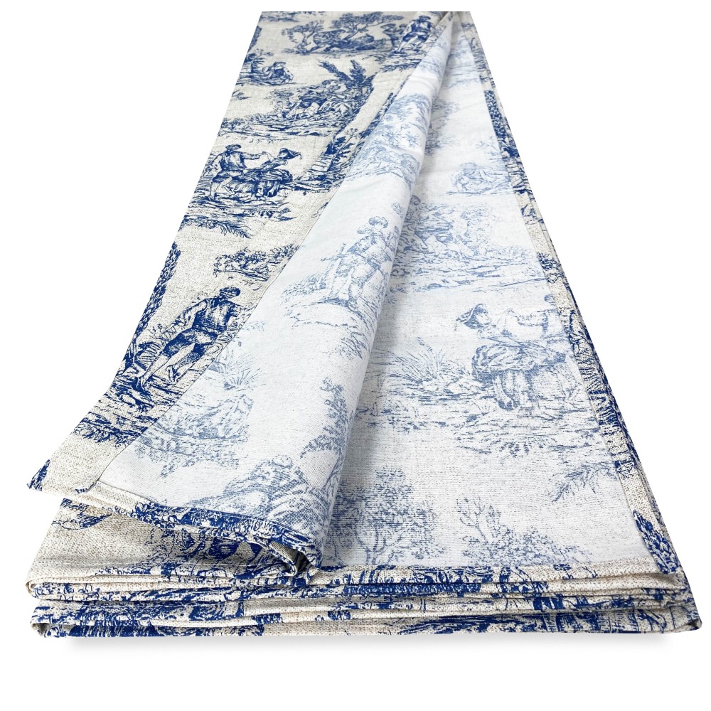 TELO ARREDO copritutto GRAN FOULARD COPRILETTO copridivano TESSUTO LONETA Toiles de Jouy blu