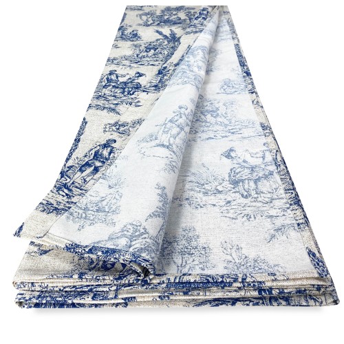 Serviette pour Meubles Grand Foulard Couvre-lit Canapé Tissu LONETA des Toiles de Jouy blue
