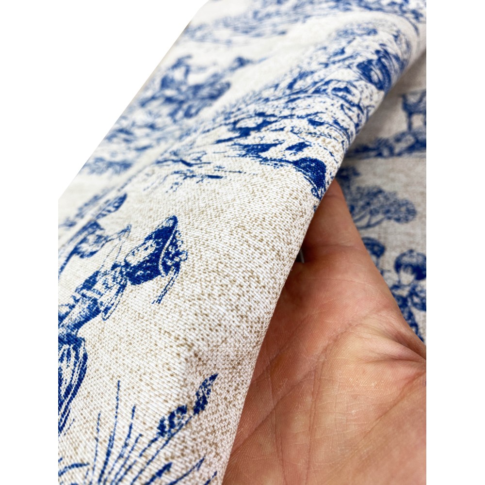 Serviette pour Meubles Grand Foulard Couvre-lit Canapé Tissu LONETA des Toiles de Jouy blue
