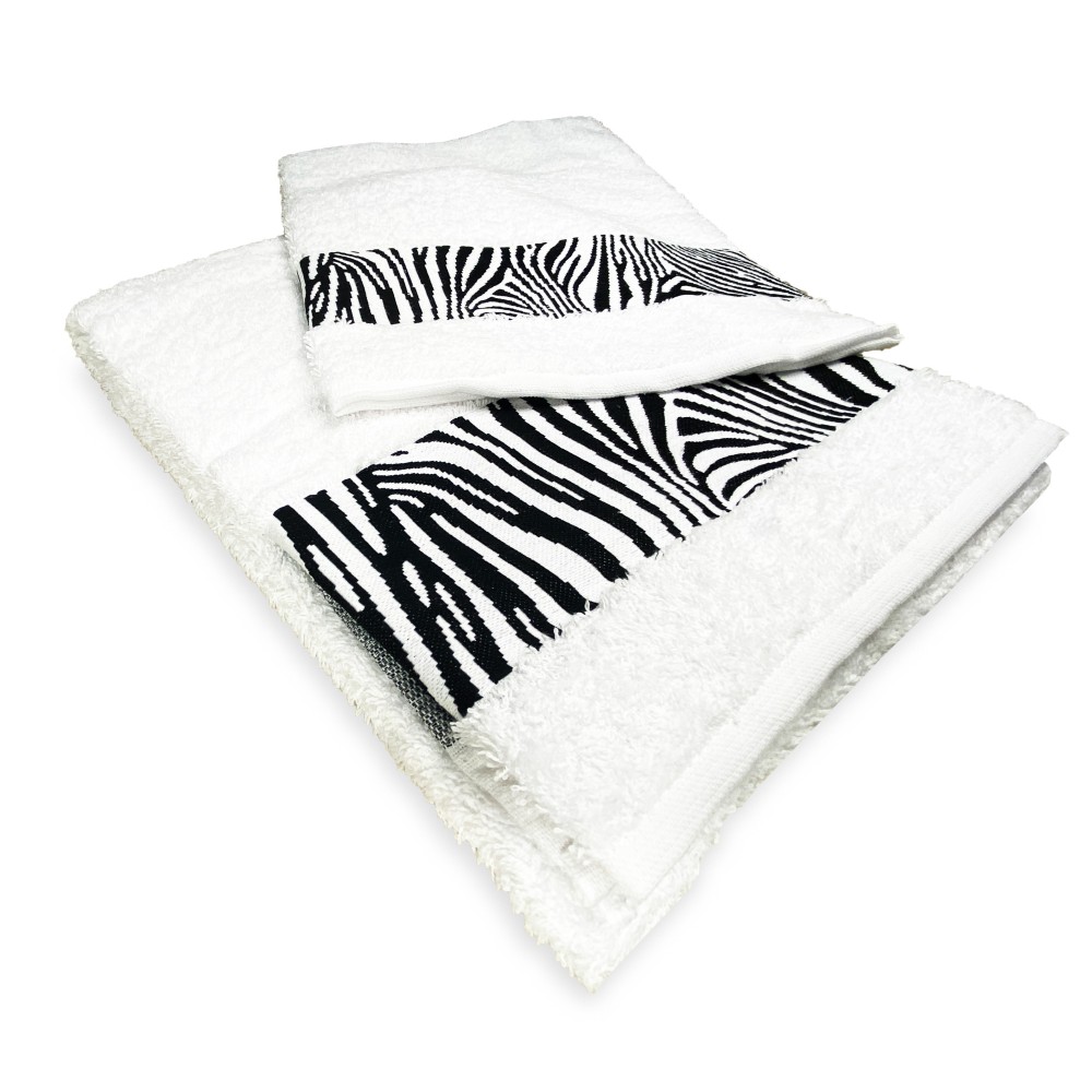 JUEGO DE TOALLAS 1+1 JACQUARD FACE y de invitados WHITE ZEBRA y WASHY BAG