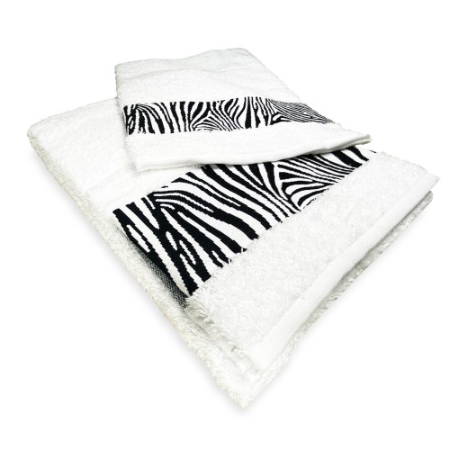 JUEGO DE TOALLAS 1+1 JACQUARD FACE y de invitados WHITE ZEBRA y WASHY BAG