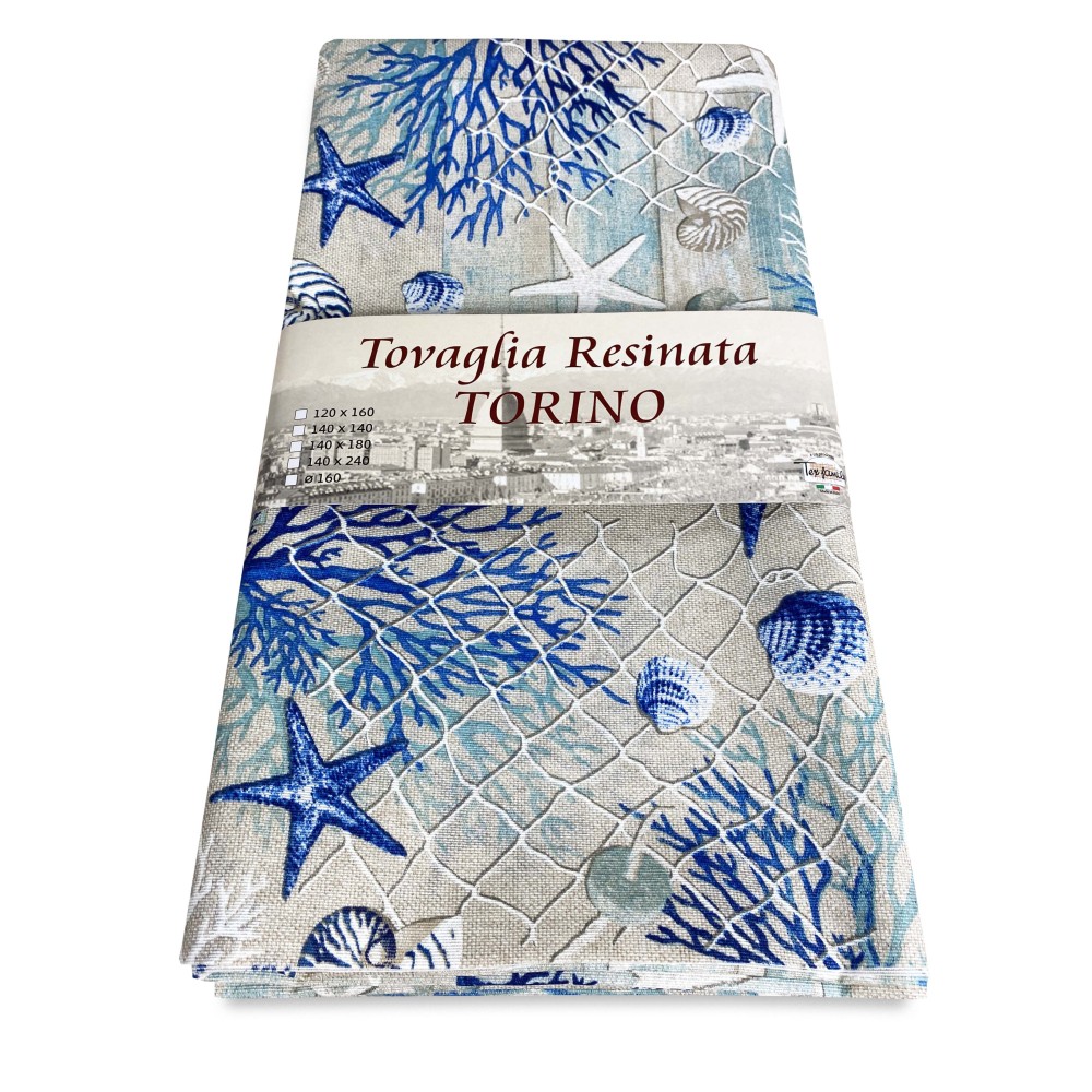 TOVAGLIA antimacchia RESINATA TORINO mare MARINO coralli BLU