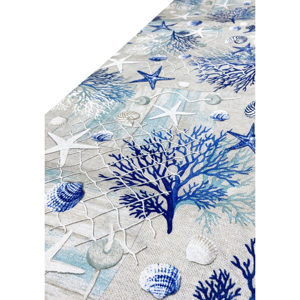 FURNISHING TOWEL cover GRAN SCARF BEDSPREAD sofa cover FABRIC LONETA sea MARINE corals BLUE
