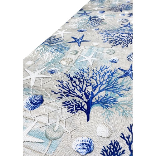 FURNISHING TOWEL cover GRAN SCARF BEDSPREAD sofa cover FABRIC LONETA sea MARINE corals BLUE