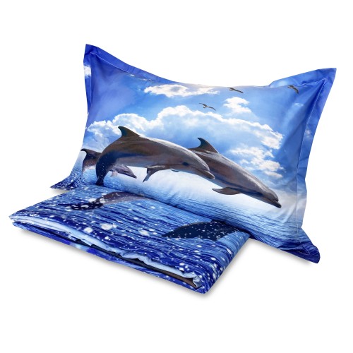 DUVET COVER SATEEN HD PHOTOGRAPHIC DOLPHINS in the sea