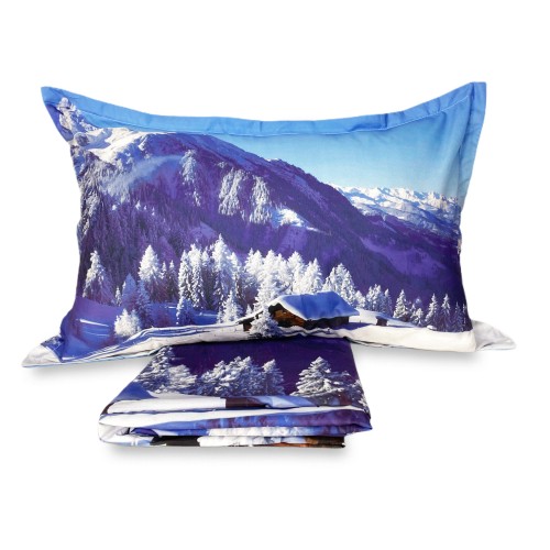 Housse de couette Sateen HD photo maison neige double cm. 250x200
