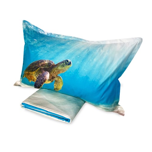 DUVET COVER SATIN HD PHOTOGRAPHIC SEA TURTLE Double cm. 250x200 mm