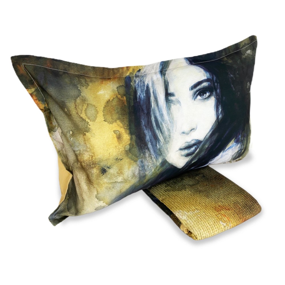 DUVET COVER SATIN HD PHOTOGRAPHIC Painting WOMAN Isabel Double cm. 250x200 gold