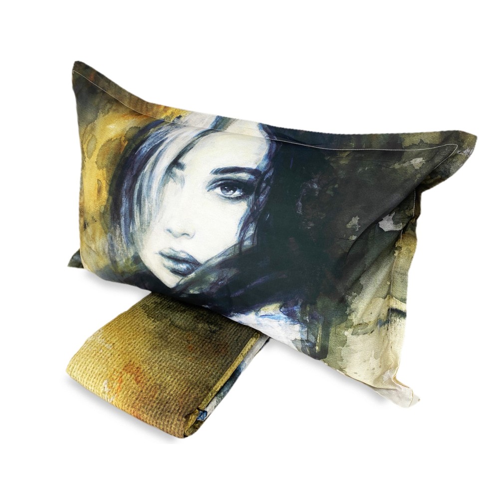 BETTBEZUG SATIN HD FOTOGRAFISCH Gemälde FRAU Isabel Double cm. 250x200 Gold