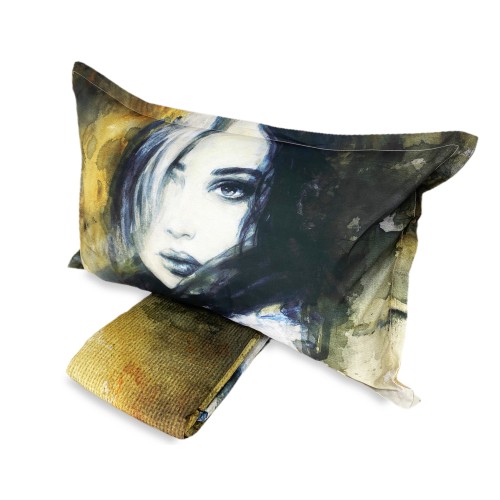 DUVET COVER SATIN HD PHOTOGRAPHIC Painting WOMAN Isabel Double cm. 250x200 gold