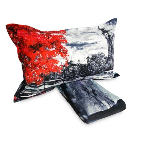 DUVET COVER SATIN HD PHOTOGRAPHIC painted LONDON Double cm. 250x200 mm