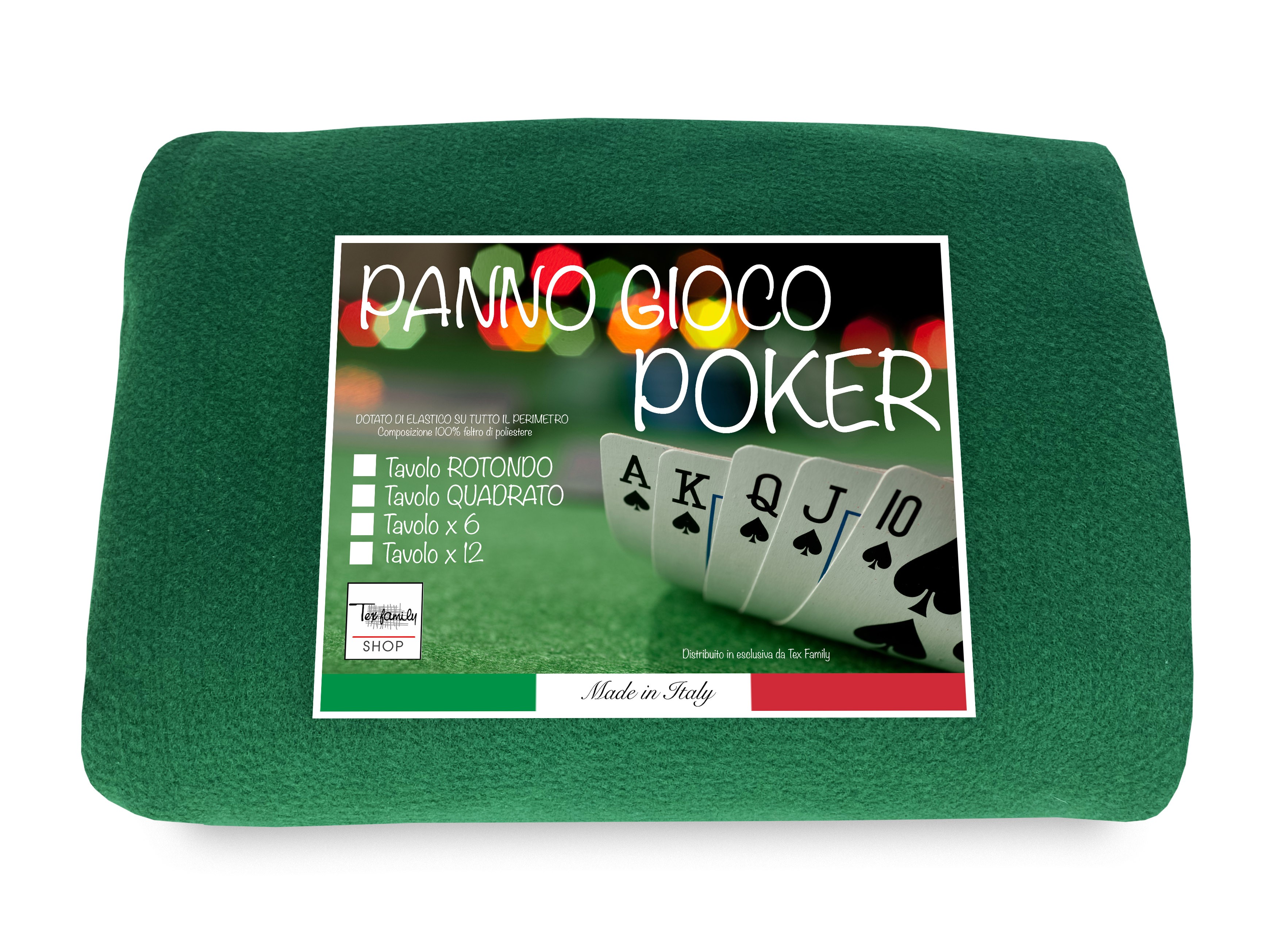 Salvatavolo Copritavolo Mollettone da Poker Panno da Gioco Colore Verde Made in Italy Rettangolare Misura cm 135x220 