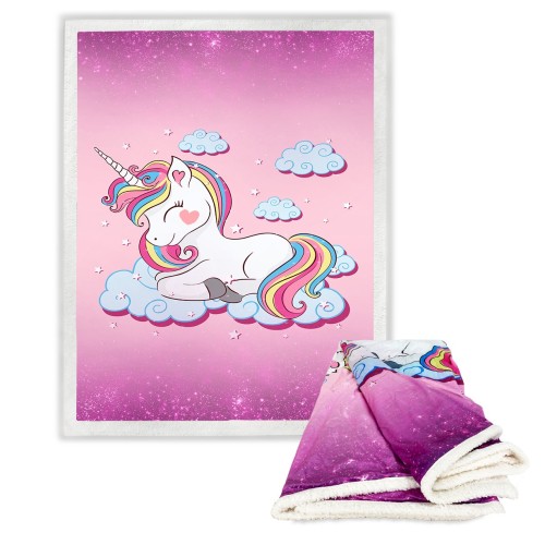 PLAID Fleece Blanket Sherpa fantasy HD UNICORN pink for girls and girls