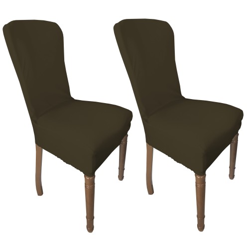 PAIR OF ROMA STAIN-RESISTANT STRETCH CHAIR COVERS IN SOLID BROWN