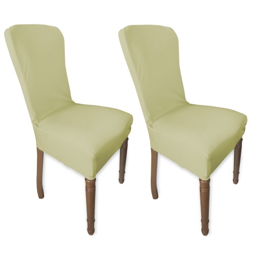 PAIR OF STAIN-RESISTANT STRETCH ROME CHAIR COVERS IN SOLID BEIGE