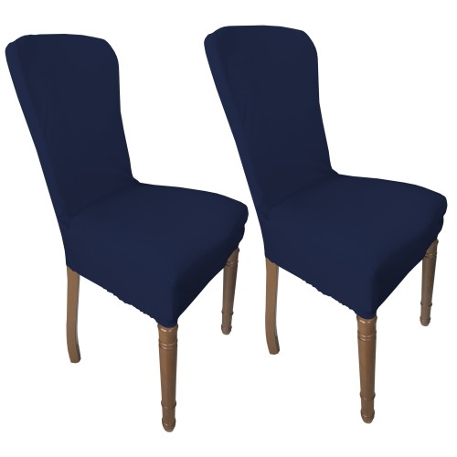 PAIR OF STAIN-RESISTANT STRETCH ROMA chair covers in SOLID BLUE COLOR