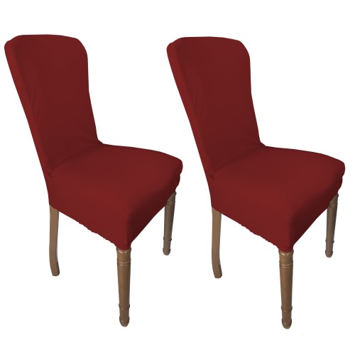 PAIR OF ROMA STAIN-RESISTANT STRETCH CHAIR COVERS IN SOLID BORDEAUX RED