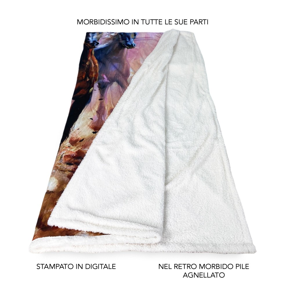 Plaid Couverture polaire Sherpa Fantasy HD Chevaux en course