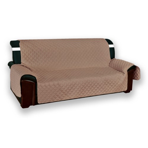 Quilted Sofa Cover Vivy Taupe - Sofa Protector with Armrests - Washable Polyester, Non-slip