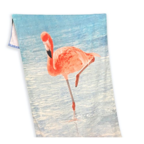 PHOTOGRAPHIC BEACH TOWEL IN SPONGE LARGE SIZE CM.80x160 FLAMINGO AT THE SEA
