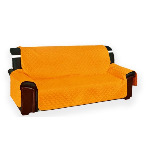 Quilted Sofa Cover Vivy Orange - Sofa Protector with Armrests - Washable Polyester, Non-slip