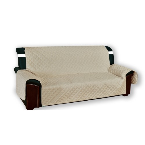 Gesteppter Sofabezug Vivy Beige Ecru - Sofaschutz mit Armlehnen - Waschbares Polyester, rutschfest