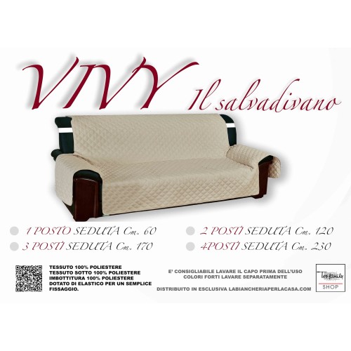 Copridivano Trapuntato Vivy Beige Ecrù - Proteggi Divano con Braccioli - Poliestere Lavabile, Antiscivolo