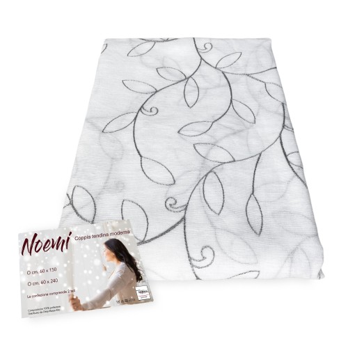 PAIR OF CURTAIN NOEMI embroidery MODERN LEAF grey