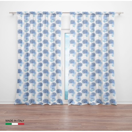 Tienda de campaña con corales sobre temas marinos azules y azules