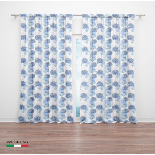 CORAL CURTAIN blue cm.160X300 made MADE in ITALY linen blend