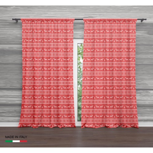 RED TYROLEAN CURTAIN cm.160X300 MADE MADE in ITALY linen blend