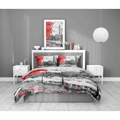 DUVET COVER SATIN HD PHOTOGRAPHIC painted LONDON Double cm. 250x200 mm