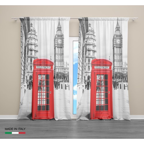 LONDON ENGLISH TELEPHONE CURTAIN cm.160X300 made MADE in ITALY linen blend